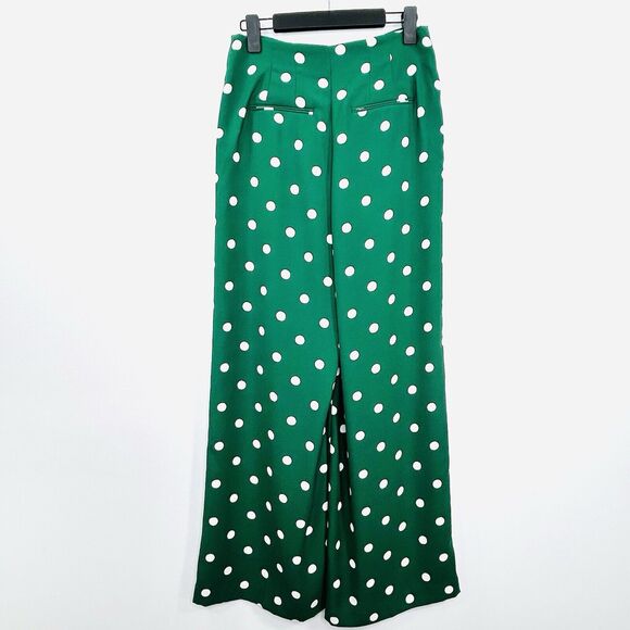 Ann Taylor Pants Women 4 Kelly Green White Polka Dot Wide Leg Boho Preppy Casual - Picture 2 of 12